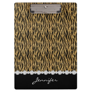 Black & Gold Glitzer Tiger Druckdiamanten W/Name Klemmbrett