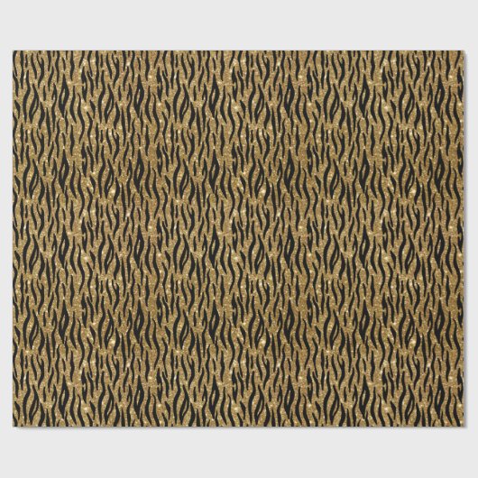 Black & Gold Glitzer Tiger Print Geschenkpapier (Flach)