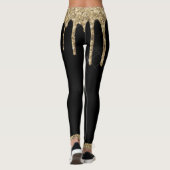 Black Gold Glitzer Tropfen Chic individuelle Name Leggings (Rückseite)