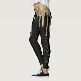 Black Gold Glitzer Tropfen Chic individuelle Name Leggings