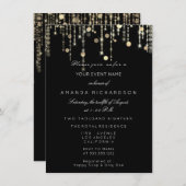 Black Gold Glitzer Tropfen Geburtstagsschüler Einladung (Vorne/Hinten)