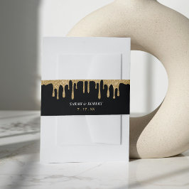 Black & Gold Glitzer Tropfen Hochzeit Einladungsbanderole