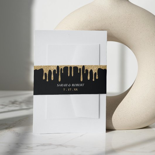 Black & Gold Glitzer Tropfen Hochzeit Einladungsbanderole