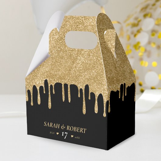 Black & Gold Glitzer Tropfen Hochzeit Geschenkschachtel