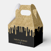 Black & Gold Glitzer Tropfen Hochzeit Geschenkschachtel (Vorderseite)