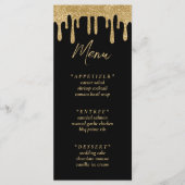 Black & Gold Glitzer Tropfen Hochzeitsempfang Menükarte (Vorderseite)