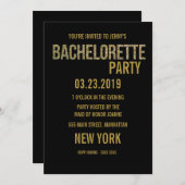 Black Gold Glitzer Typografie Bachelorette Einladu Einladung (Vorne/Hinten)