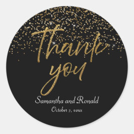 Black & Gold Glitzer Vielen Dank für Ihre Hochzeit Runder Aufkleber