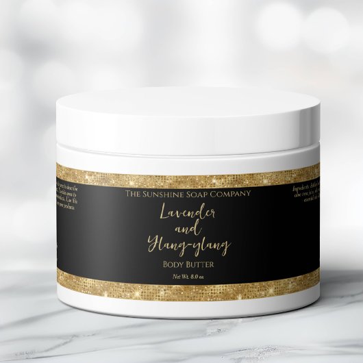 Black Gold Glitzer Wasserdichte Kosmetik Jar Label Wasserflaschenetikett