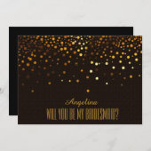 Black Gold Glitzer Werden Sie meine Brautjungfrau? Einladung (Vorne/Hinten)