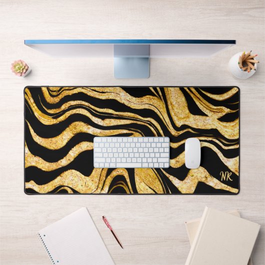 Black & Gold Glitzer Zebra Monogram hinzufügen Abs Schreibtischunterlage (Büro 1)