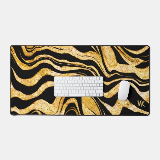 Black & Gold Glitzer Zebra Monogram hinzufügen Abs Schreibtischunterlage (Tastatur & Maus)