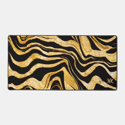 Black & Gold Glitzer Zebra Monogram hinzufügen Abs Schreibtischunterlage (Vorderseite)