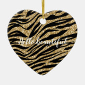 Black Gold Glitzer Zebra Print Keramik Ornament (Vorne)