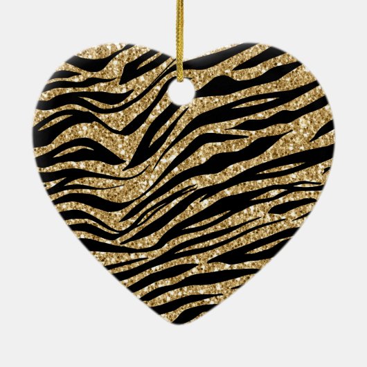 Black Gold Glitzer Zebra Print Keramik Ornament (Hinten)