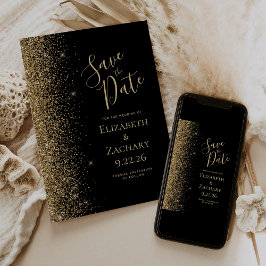 Black Gold Glitzern Edge Save the Date Ankündigung
