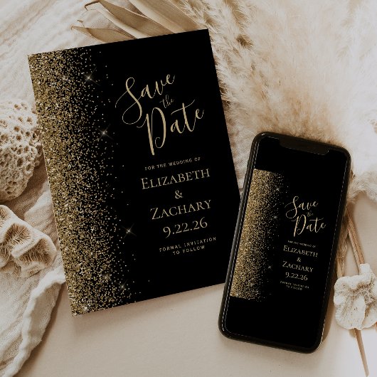 Black Gold Glitzern Edge Save the Date Ankündigung