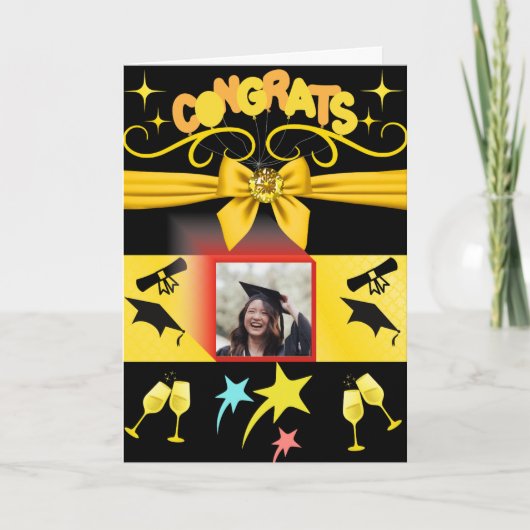 Black & Gold Glückwunschs Moderne Abschluss Studie Karte (Vorderseite)
