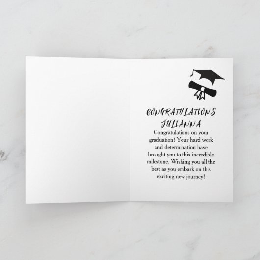 Black & Gold Glückwunschs Moderne Abschluss Studie Karte (Innenseite)