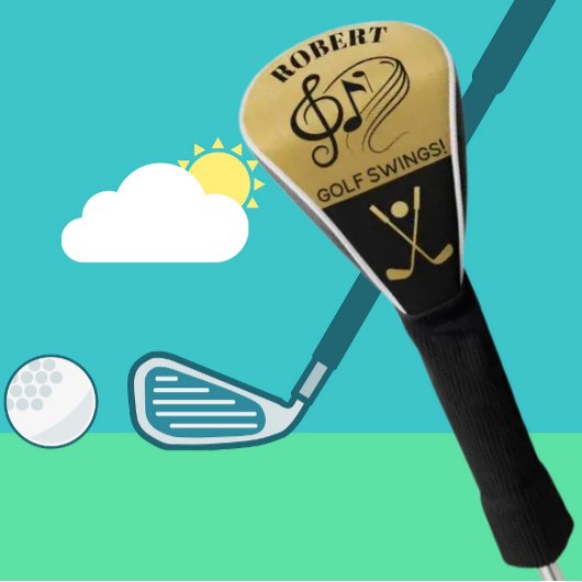 Black & Gold Golf Swings Personalisiert Golf Headcover