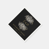 Black Gold Goth Floral Monogram Wedding Serviette (Ecke)