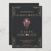 Black & Gold Gothic Girl Halloween Einladung (Vorne/Hinten)