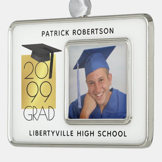 Black & Gold GRAD | Abschluss Foto Keepake Rahmen-Ornament Silber (Links)