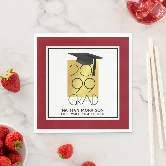 Black & Gold GRAD | Editable Red | Abschluss Serviette (Beispiel)