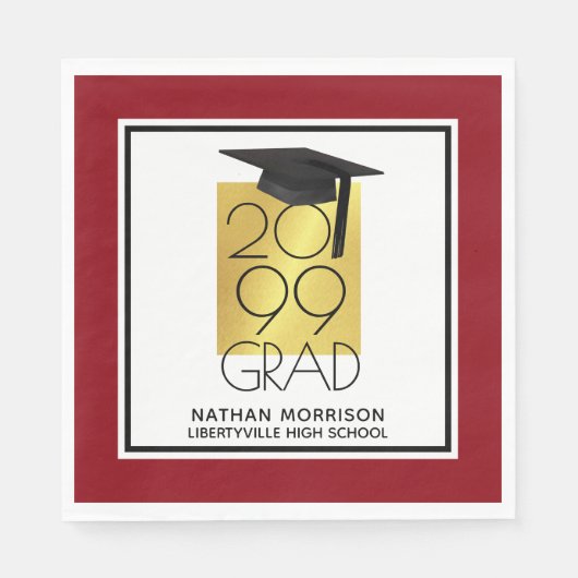 Black & Gold GRAD | Editable Red | Abschluss Serviette (Vorderseite)