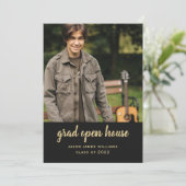 Black Gold Grad Open House Abschluss Einladung (Stehend Vorderseite)