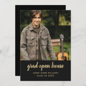 Black Gold Grad Open House Abschluss Einladung (Vorne/Hinten)