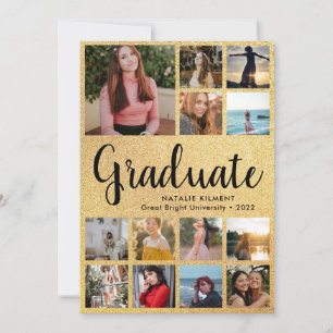 Black & Gold Graduate 14 Foto Collage Abschluss Einladung