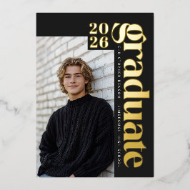 Black Gold Graduate Black Photo Graduation Gold Folieneinladung