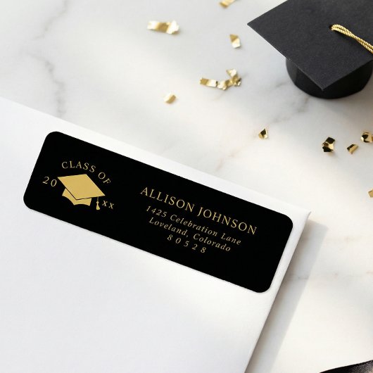 Black Gold Graduation Cap Return Address