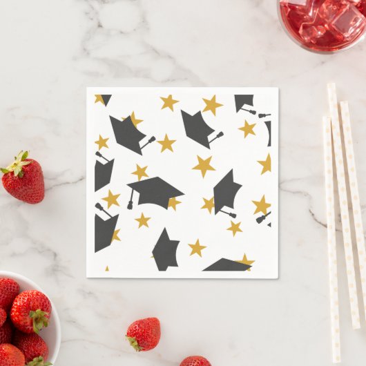 Black Gold Graduation Caps Stars Muster Serviette (Beispiel)