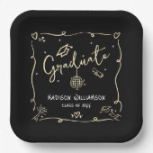 Black Gold Graduation Hand Drawn Doodles Style Fun Pappteller (Vorderseite)
