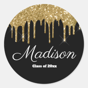 Black & Gold Graduation Party Gunst Class 2025 Runder Aufkleber