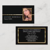 Black | Gold Graduation Photo Insert Name Cards Telefonnummerkarte (Vorne/Hinten)