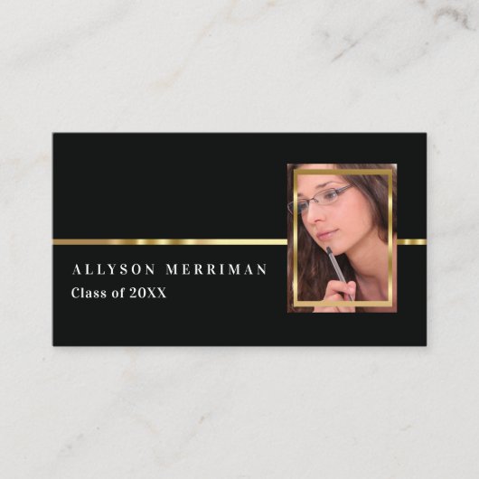 Black | Gold Graduation Photo Insert Name Cards Telefonnummerkarte (Vorderseite)
