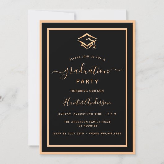 Black Gold Graduierungsparty Einladung (Vorderseite)