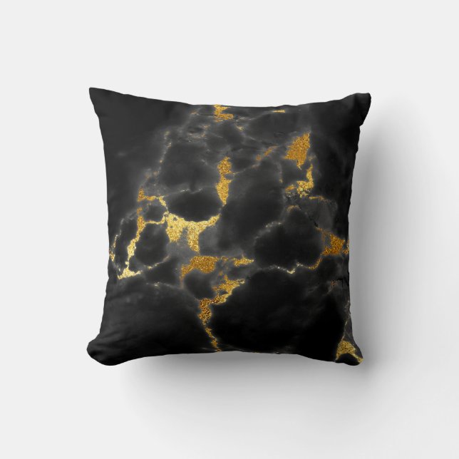 Black Gold Gray Marble Stone Glam Kissen (Vorderseite)