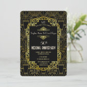 Black Gold Great Gatsby 50. Hochzeitstag Einladung (Stehend Vorderseite)