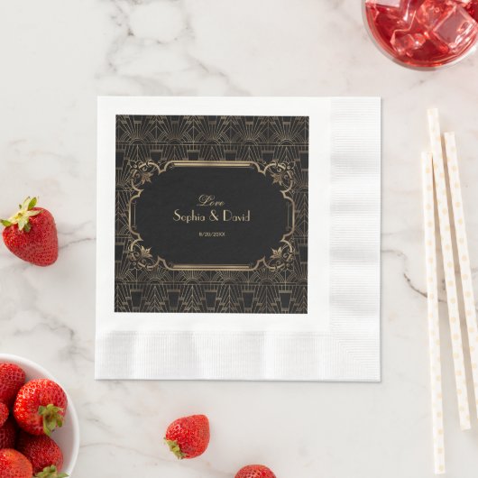 Black Gold Great Gatsby Art Deco 1920er Hochzeit Serviette (Beispiel)