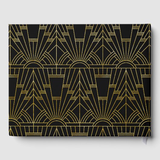 Black & Gold Great Gatsby Art Deco Hochzeit Gästebuch (Rückseite)