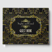 Black & Gold Great Gatsby Art Deco Hochzeit Gästebuch (Vorderseite)