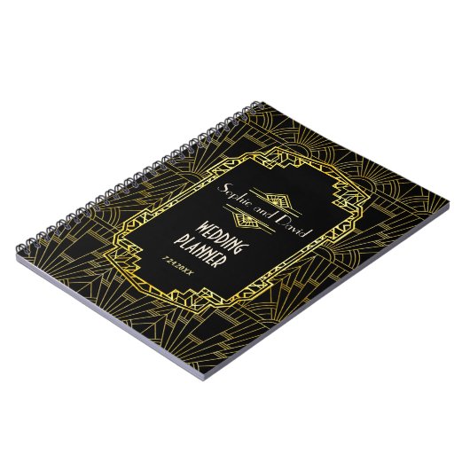 Black & Gold Great Gatsby Art Deco Hochzeitsplaner Notizblock (Linke Seite)