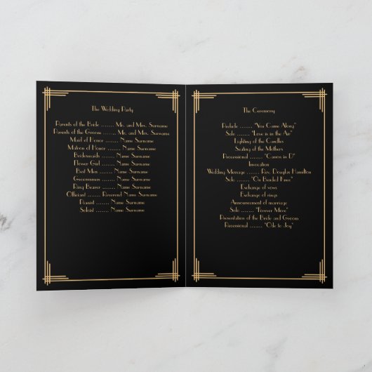 Black Gold Great Gatsby Art Deco Hochzeitsprogramm Programm (Innenseite)