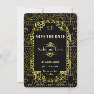 Black & Gold Great Gatsby Art Deco Save the Date Einladung
