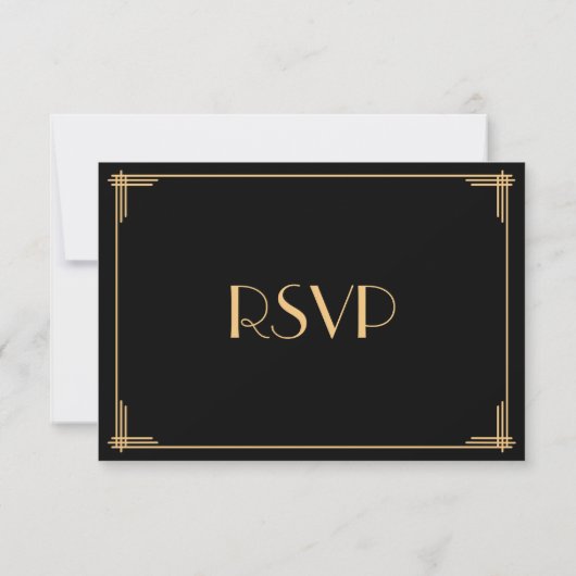 Black Gold Great Gatsby Art Deco Wedding RSVP Card (Rückseite)