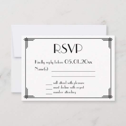 Black Gold Great Gatsby Art Deco Wedding RSVP Card Karte (Vorderseite)